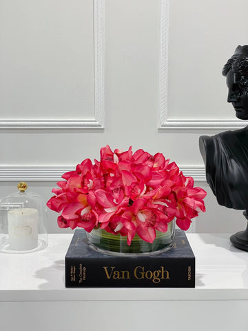Magenta Orchids Centerpiece Arrangement In Glass Vase - Flovery